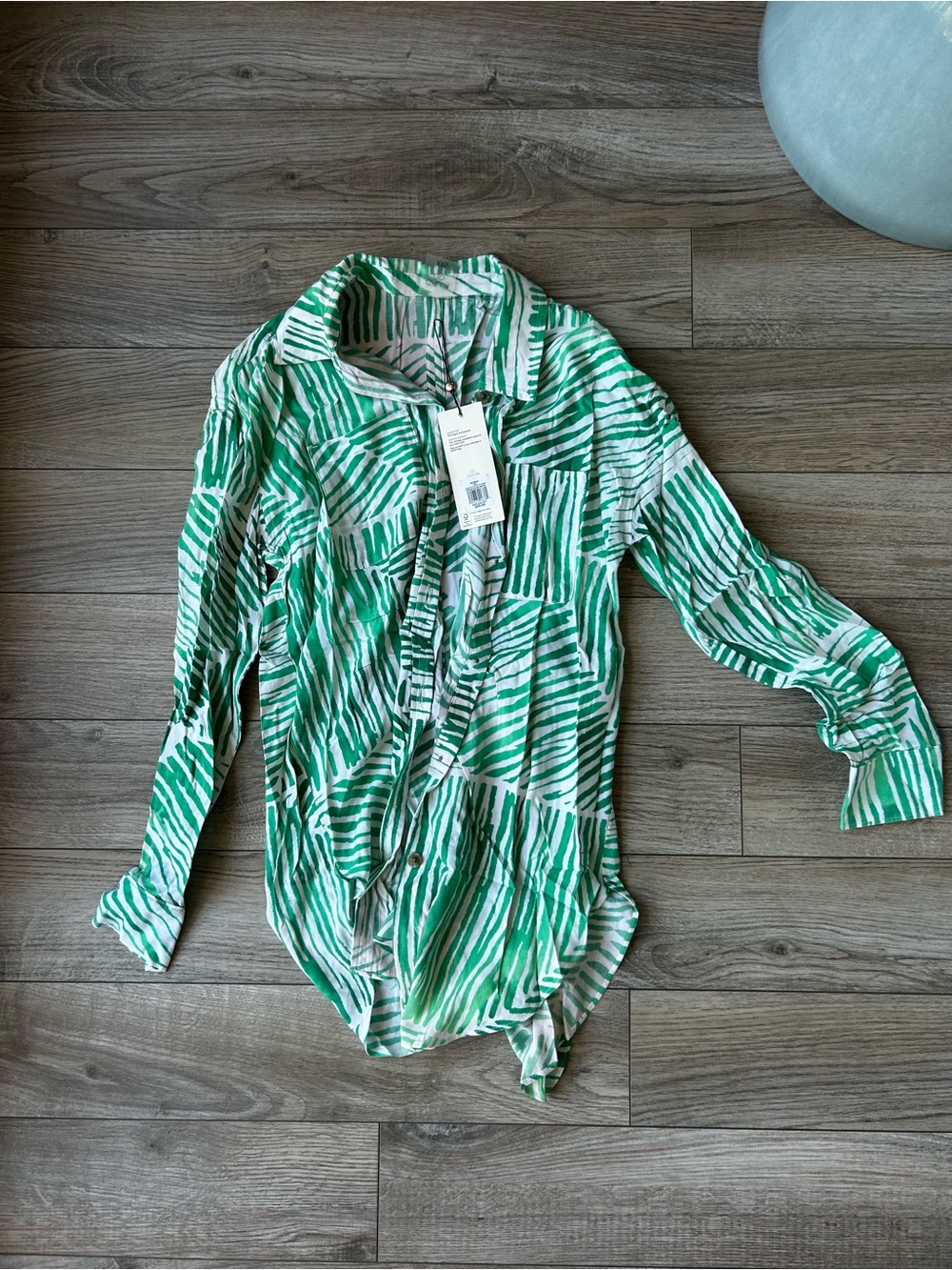 CALIA by Carrie Underwood Green and White Striped Button-Down Shirt